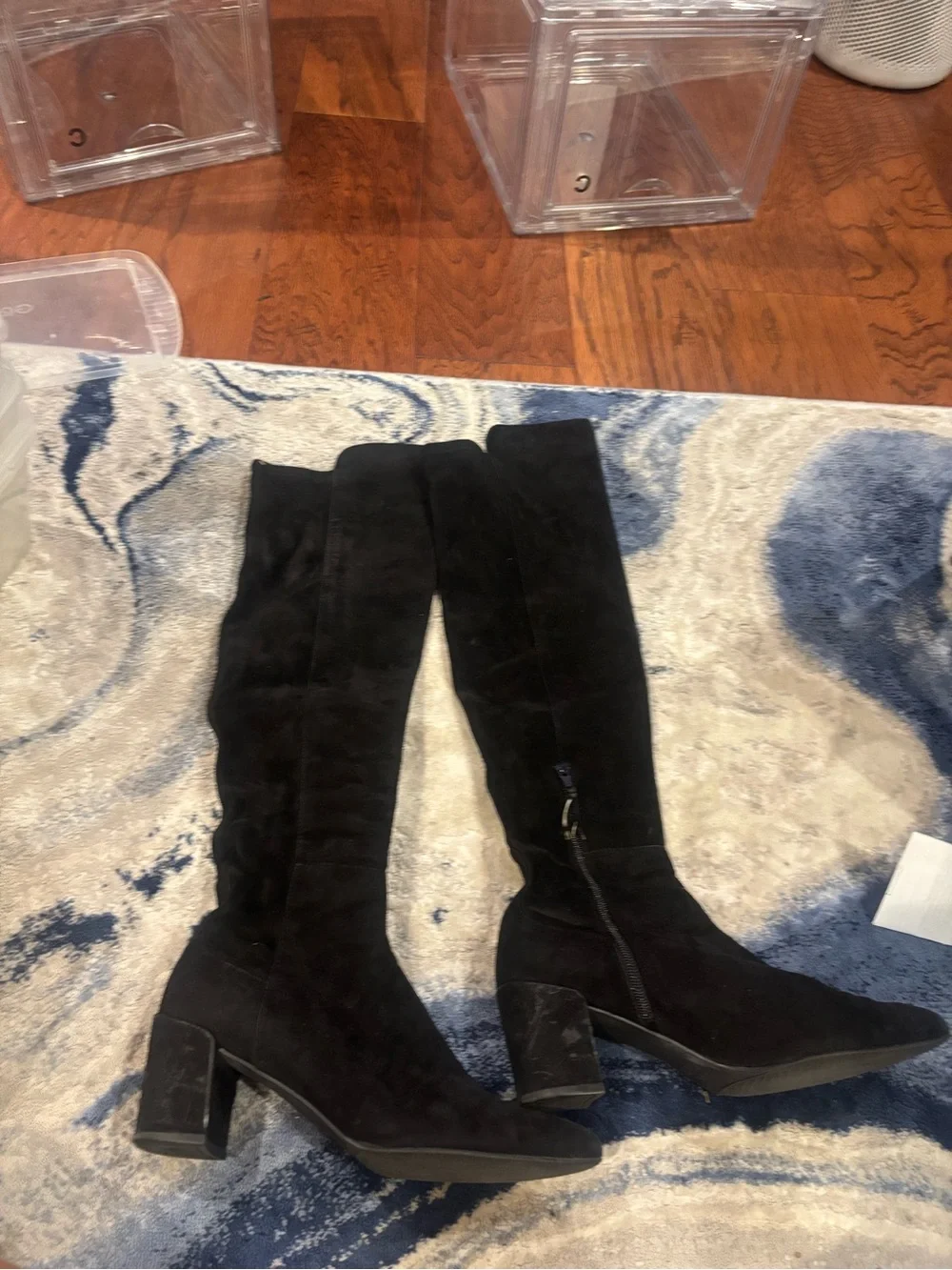 Stuart Weitzman Black Over-the-Knee Suede Block Heel Boots